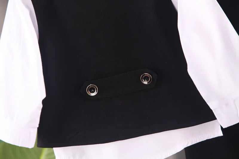 Toddler boys Gentleman Long Sleeve White T-Shirt + plaid suit tie 3 piece Clothes Outfits Boys Formal clothing Set