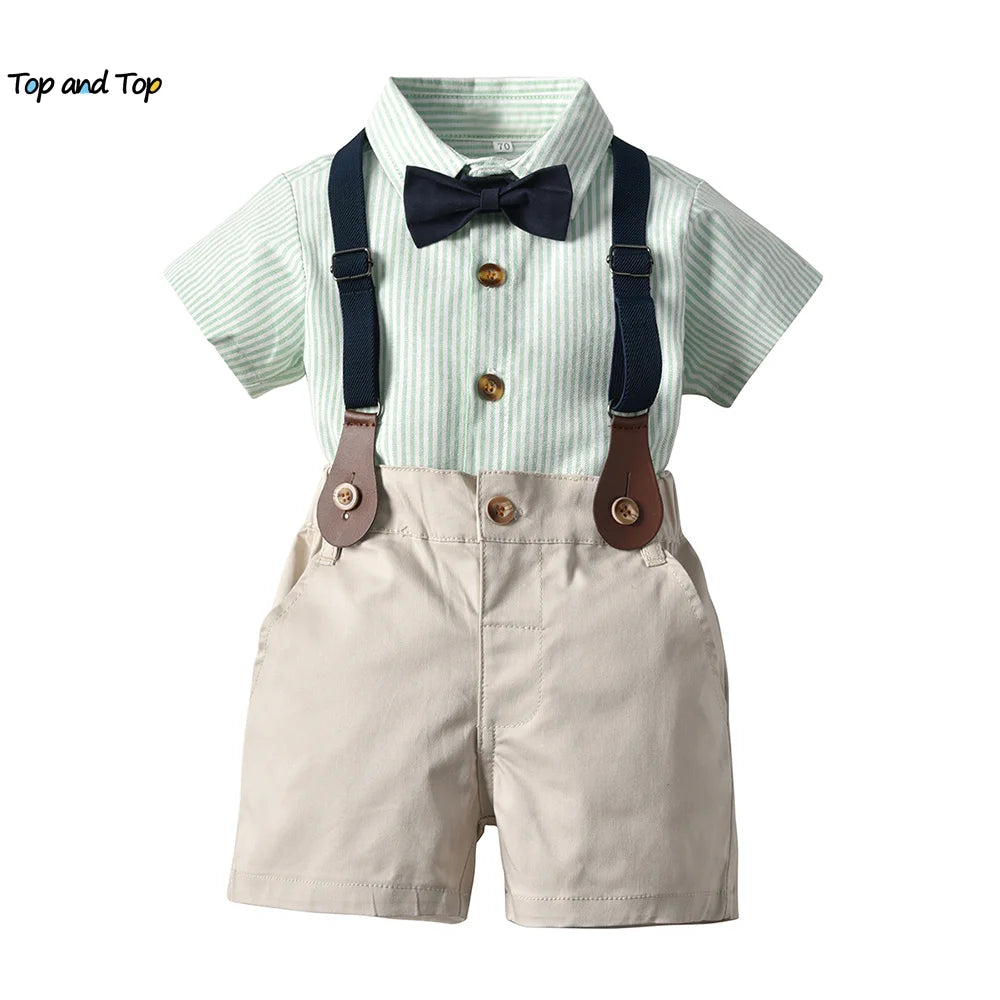 Top and Top Toddler Baby Boy Clothing Set Gentleman Short Sleeve Shirt+Suspender Shorts 2PCS Outfits Newborn Boy Clothes Set