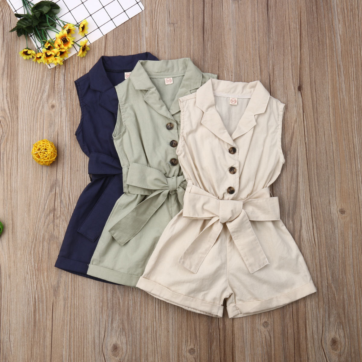 Fashion Kids Baby Girls Clothes Sleeveless Bow-tie Waist Playsuits Outfits Summer Sunsuit Overall Children Clothing