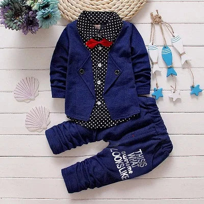 Toddler Boys Gentleman Clothes Set Kids Top T Shirt Blouse Stripe Pants Children Clothing Set Infant Birthday Christmas Costumes