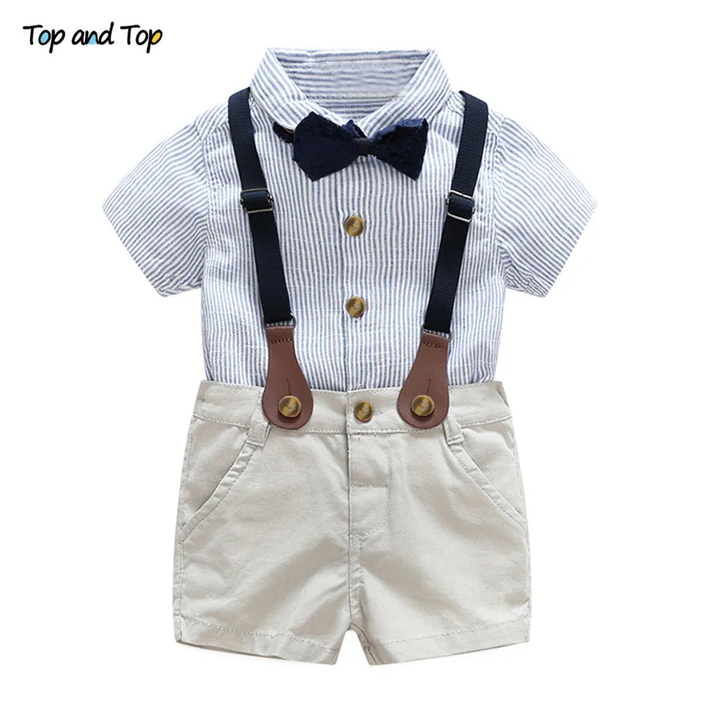 Top and Top Toddler Baby Boy Clothing Set Gentleman Short Sleeve Shirt+Suspender Shorts 2PCS Outfits Newborn Boy Clothes Set