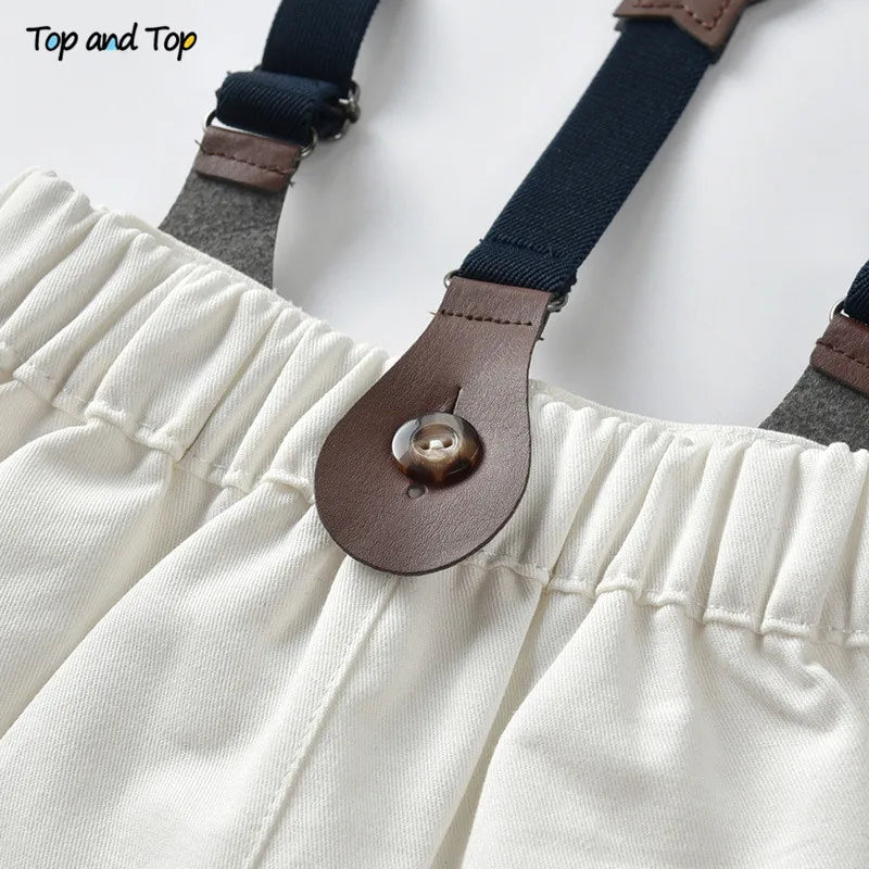 Top and Top Toddler Baby Boy Clothing Set Gentleman Short Sleeve Shirt+Suspender Shorts 2PCS Outfits Newborn Boy Clothes Set