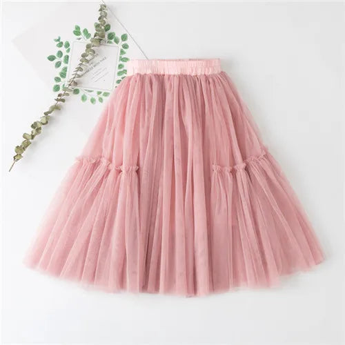 Kids Skirts For Girls Cotton Lace Tutu Pleated Skirt Black Pink Gray Children's Clothing 4 6 8 10 12Y Pettiskirt Party Clothes