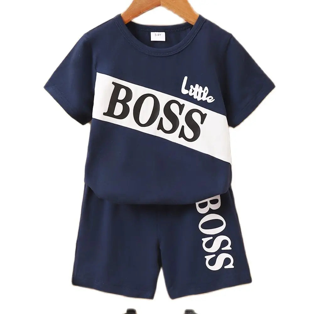 1-6 Years Little Boys 2PCS Clothing Set Short Sleeve T-shirt+Solid Color Shorts Fashion Summer Sport Style Cool Toddler Boy Wear