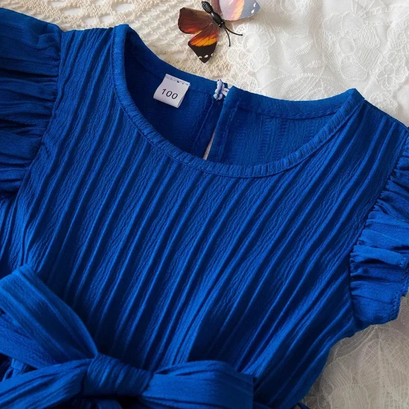 2025 New Summer Dress for Girls 3-8 Years Ruffles Casual Kids Princess Dresses Tulle Stripe Birthday Baby Girls Dress