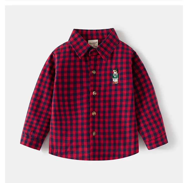 New Children's Clothes 2025 Kids Shirts With Collar Boys' Cotton Long Sleeved Baby Clothing Casual Top Plaid Blouse for Boy 2-7Y