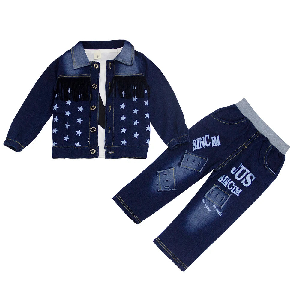 1-5Y Baby Boys Clothes Set Autumn Winter Cartoon Star Vest Coat Pants 3Pc for Kids Cowboy Fashion Outfits Toddler Boys Warm Suit