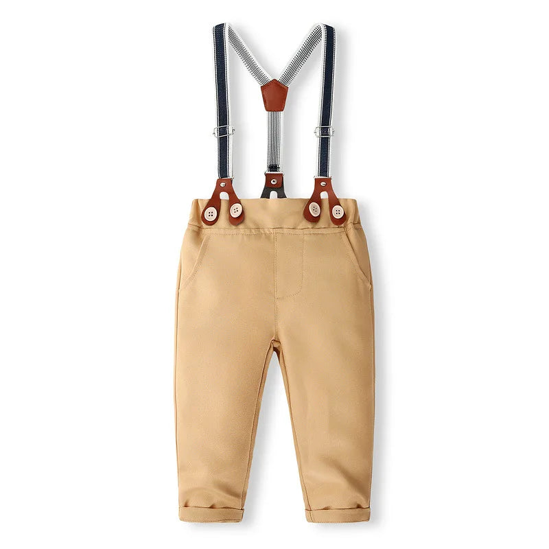 Spring Toddler Boy Outfits Korean Fashion Gentleman Cotton Long Sleeve Shirt+Pants+Straps+Tie Kids Boutique Clothes Sets BC521