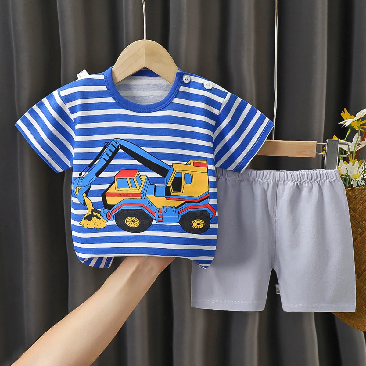 Summer Baby Boys' Clothing Suit Cartoon Excavator Cotton Short Sleeved Top +Shorts 2pcs Set Children Boy Kids Pyjamas Suit 0-4T