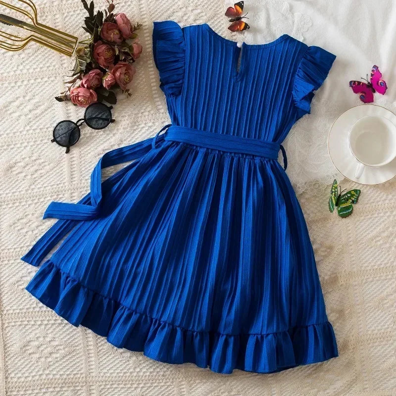 2025 New Summer Dress for Girls 3-8 Years Ruffles Casual Kids Princess Dresses Tulle Stripe Birthday Baby Girls Dress