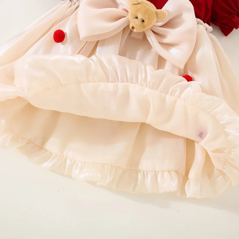 Kids Clothes Baby Girl Red Dress Summer Newborn Girl Cute Bear Red Princess Dress Birthday Dress for Kids Girl