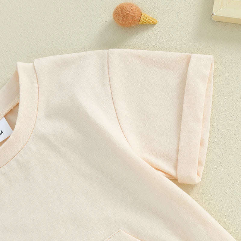 Toddler Infant Boys 2 Piece Outfits Solid Color Short Sleeve Pocket T-Shirt and Elastic Shorts Summer Baby Boy Clothes Set
