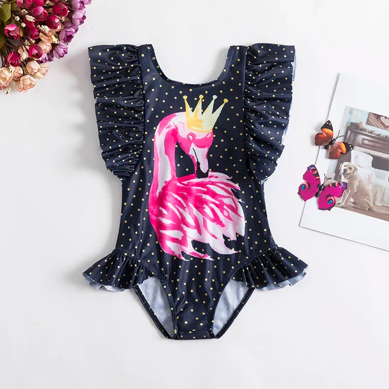 Swimsuit for Kids Girls 2024 Summer New Girls Swimsuit Beach Hot Spring Vacation Style Floral Striped Sling One-Piece Swimsuit