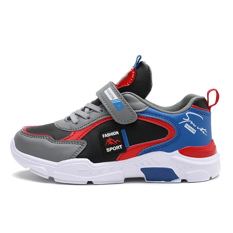 Kids Fashion Sport Casual Sneakers for Boys Leather Upper Children's Outdoor Lightweight Shock-Absorbing Running Shoes