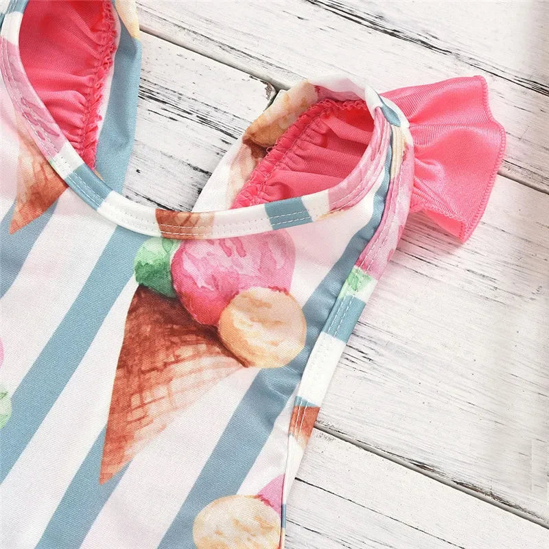 Swimsuit for Kids Girls 2024 Summer New Girls Swimsuit Beach Hot Spring Vacation Style Floral Striped Sling One-Piece Swimsuit