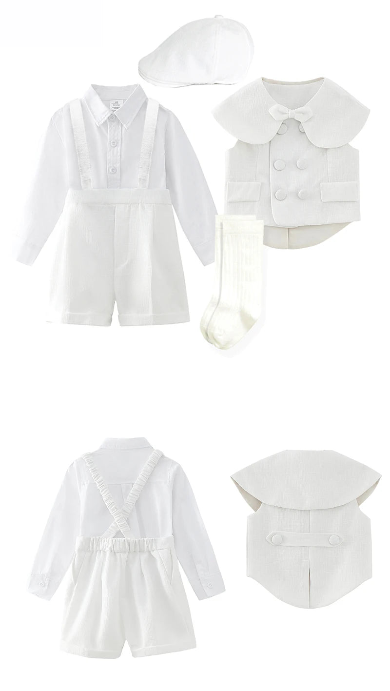 Boy Outfit Set Boutique White Formal Suits 5pcs Baptismal Baby Boys Girls Clothing with Children 1-4 Year Birthday Party Dress