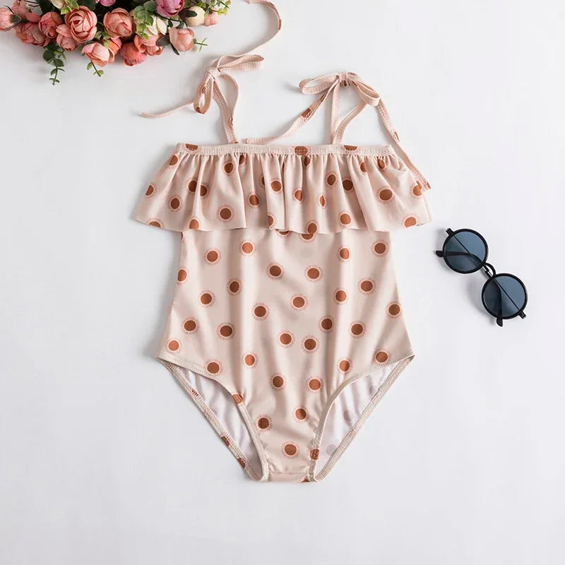 Swimsuit for Kids Girls 2024 Summer New Girls Swimsuit Beach Hot Spring Vacation Style Floral Striped Sling One-Piece Swimsuit