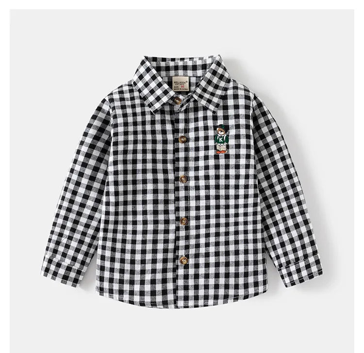 New Children's Clothes 2025 Kids Shirts With Collar Boys' Cotton Long Sleeved Baby Clothing Casual Top Plaid Blouse for Boy 2-7Y