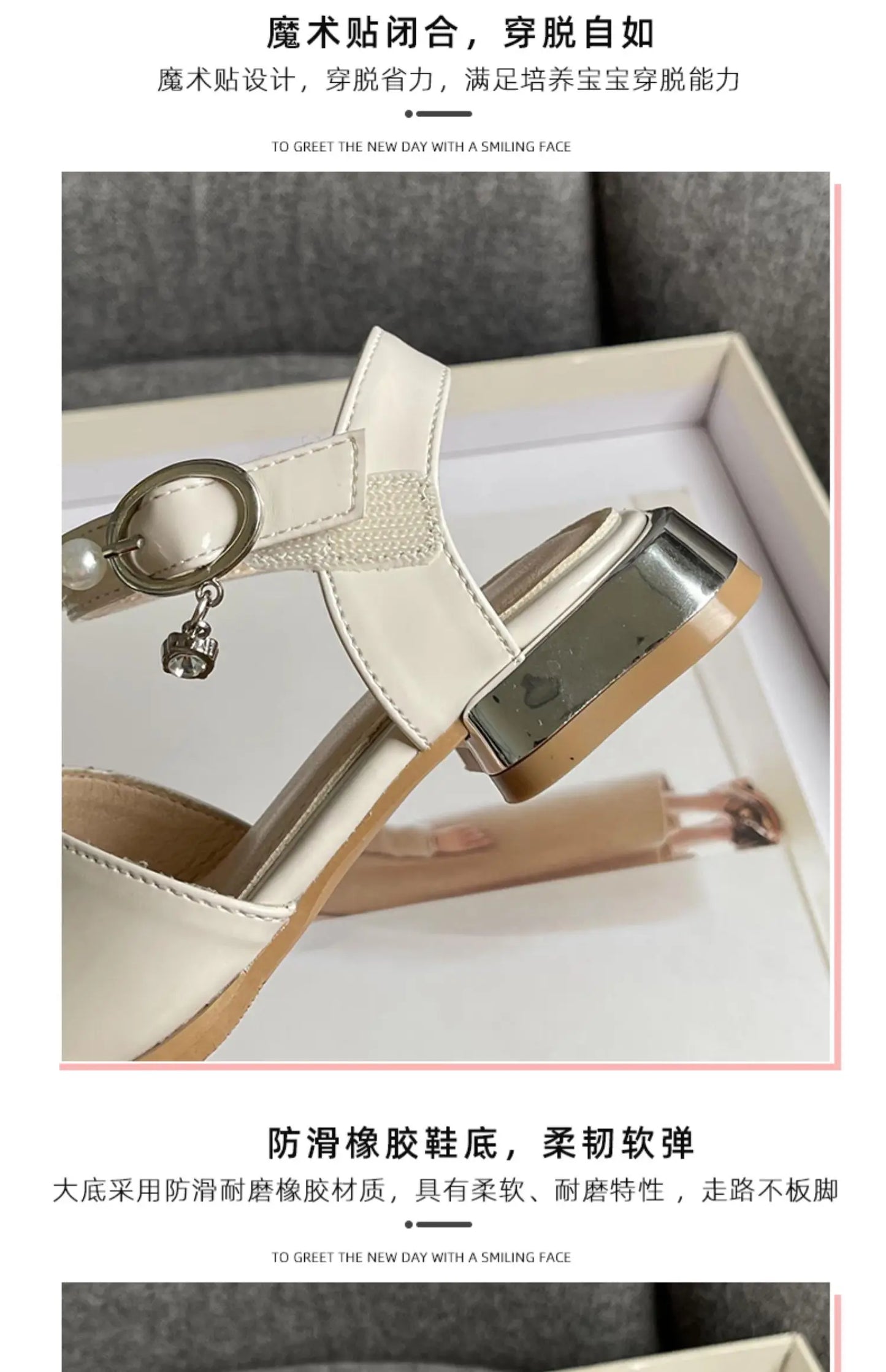 Girl's Sandals Crystal Beading Elegant Patent Leather Children Sliders Open Toe Low Heel Solid Color 26-36 Kids Summer Shoes