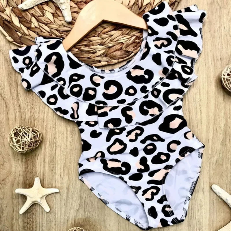 Swimsuit for Kids Girls 2024 Summer New Girls Swimsuit Beach Hot Spring Vacation Style Floral Striped Sling One-Piece Swimsuit