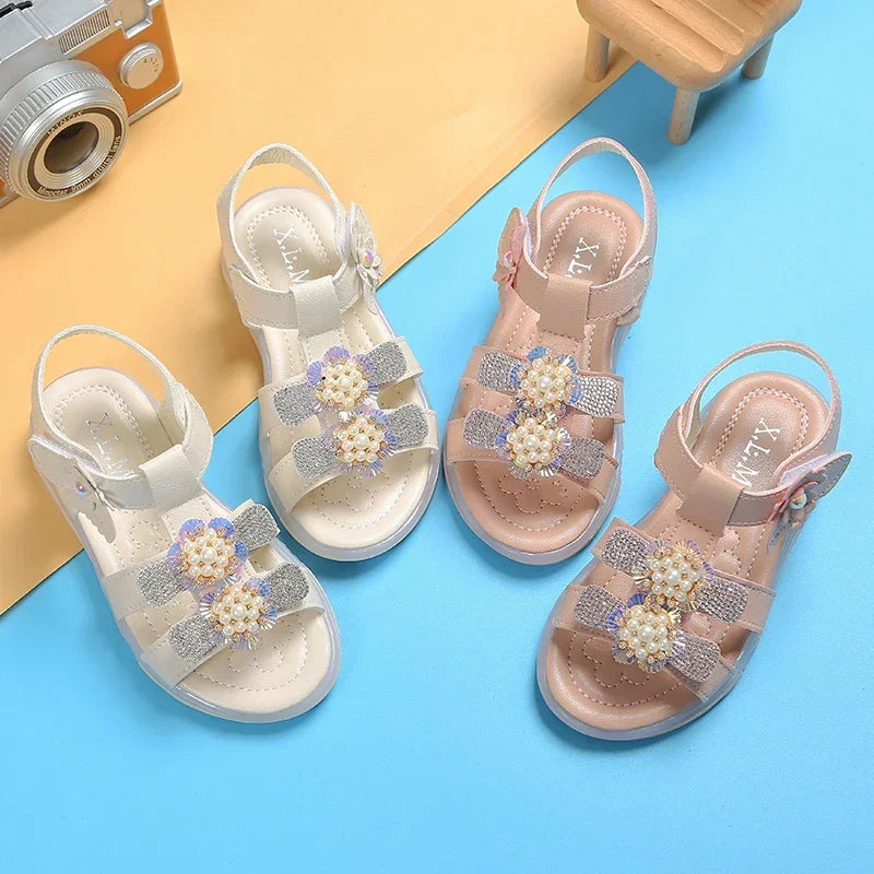 Kids Baby Girl Summer Sandals New Style PU Leather Flats Sole Children Fashion Slipper Shoes Size 21-30