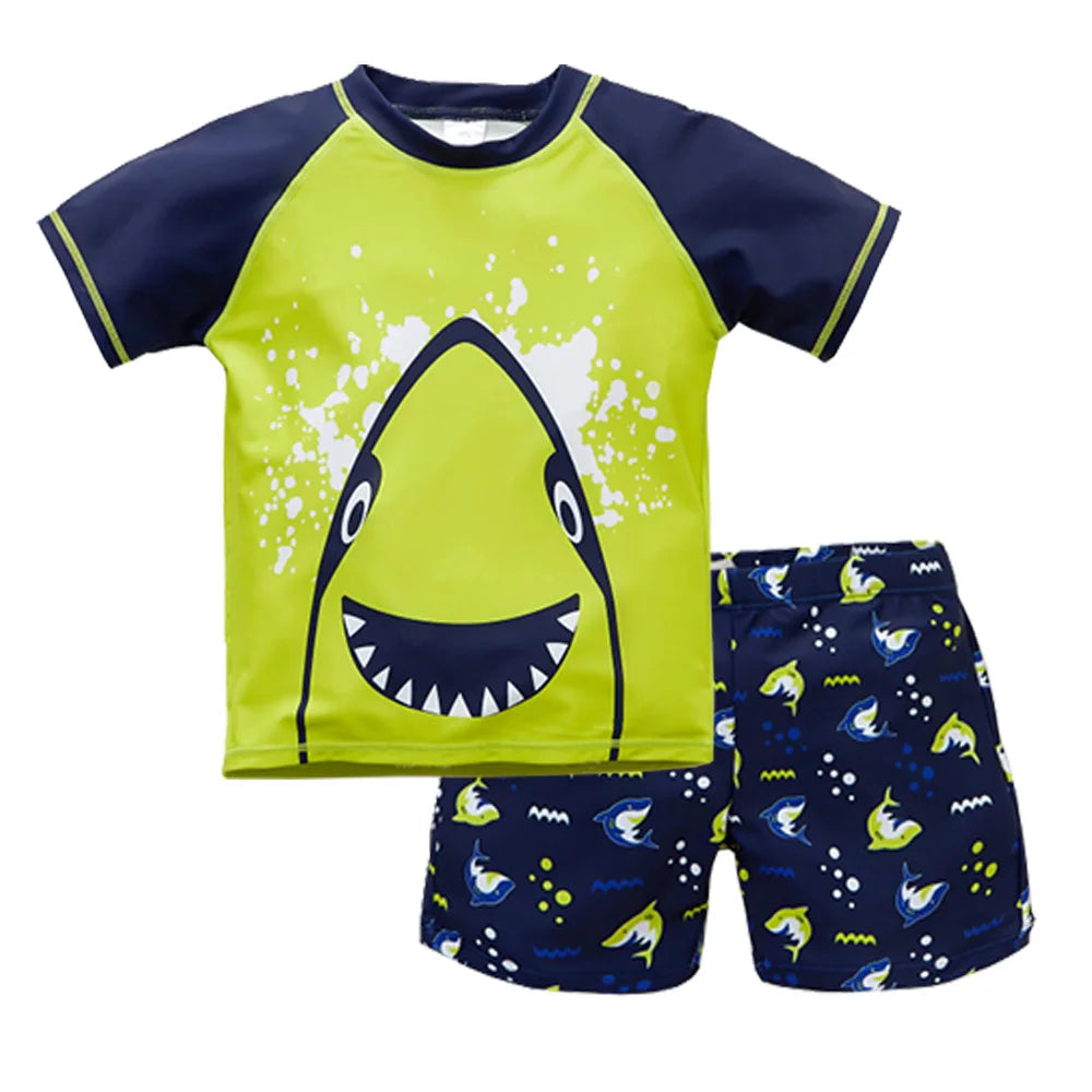 Summer Children Swimsuit Boys With Shorts Shark Printing Kids Boy Sports Suit Hat Swimwear Kids Boardshort Praia Menino