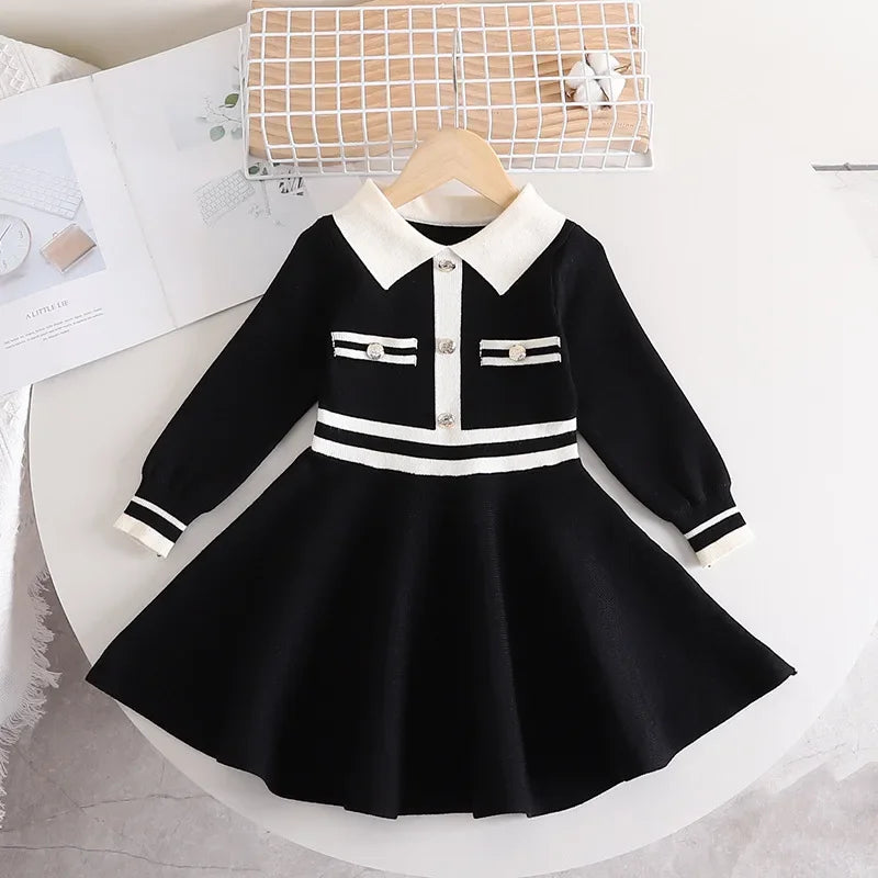 Children's Dresses Lapel Dress Stylish Slim-fit Sweater Dress Knitted Sweater Toddler Girl Winter Clothes Kids Knitwear