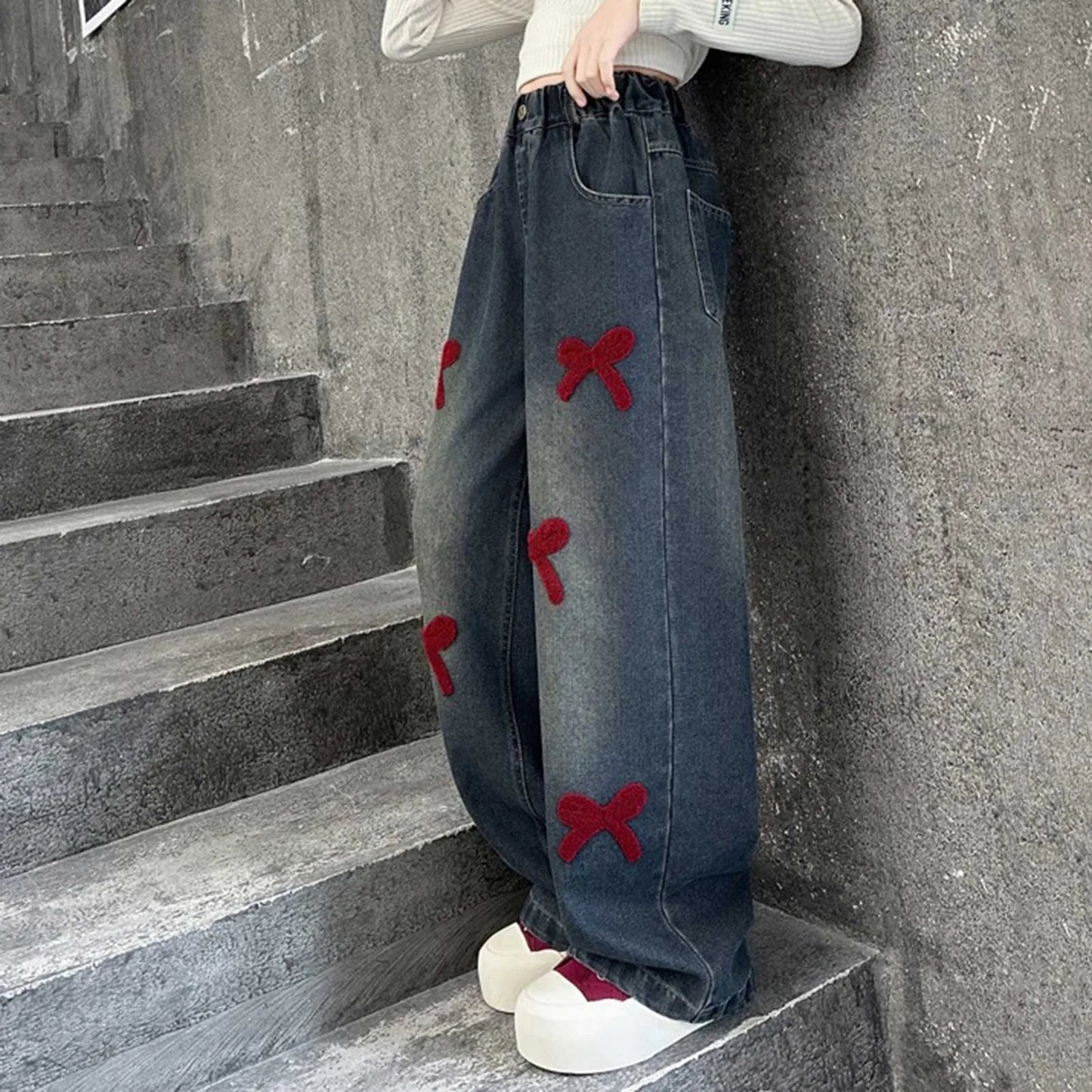 2t Girl Clothes Girls Jeans Streetwear Denim Cargo Pants High Waist Floor Length Baggy Wide Leg Jeans Snow Pants Big Girls