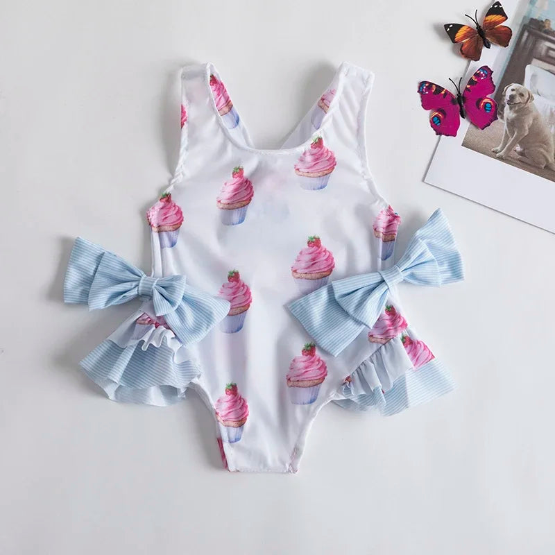 Swimsuit for Kids Girls 2024 Summer New Girls Swimsuit Beach Hot Spring Vacation Style Floral Striped Sling One-Piece Swimsuit