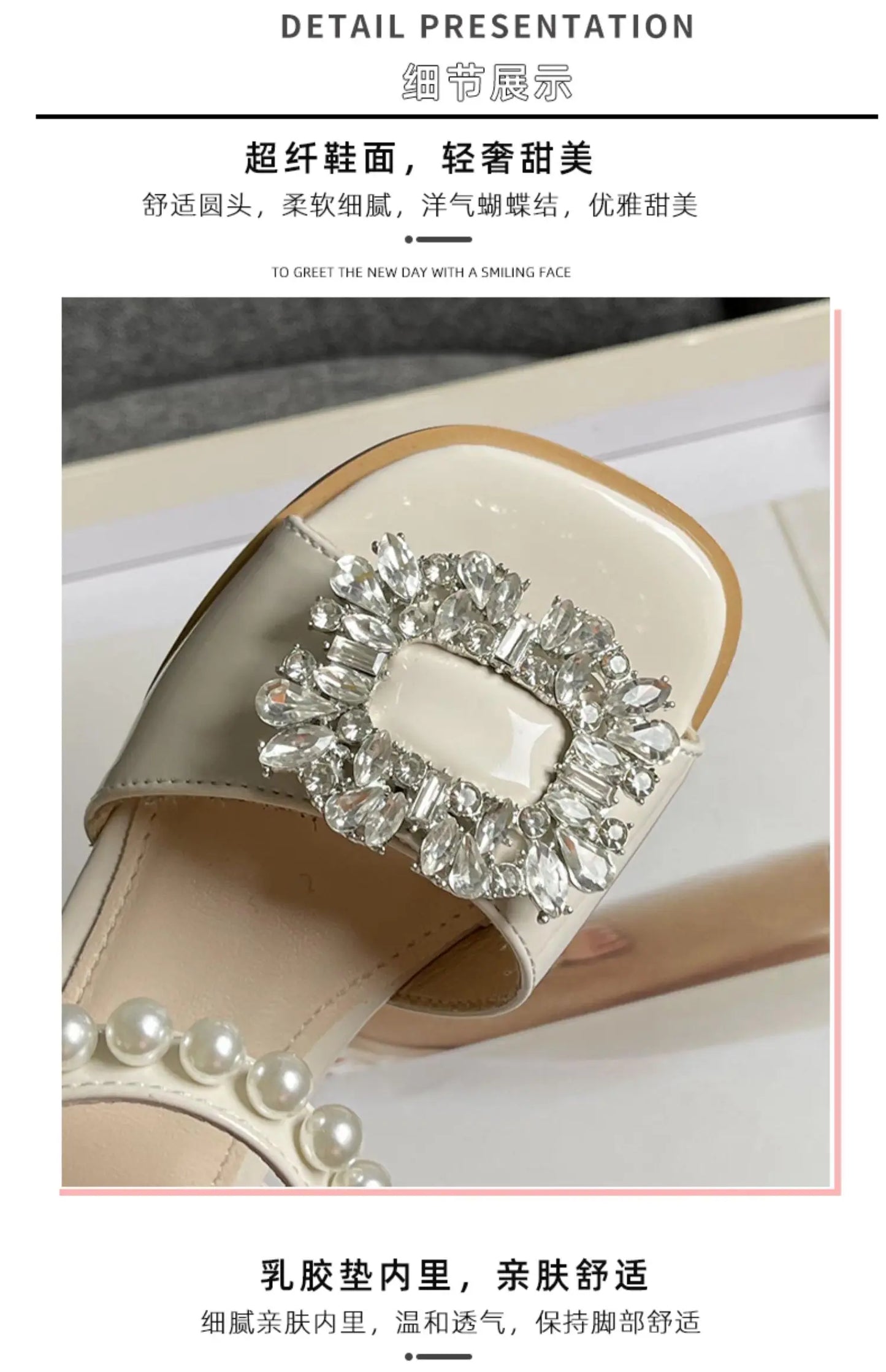 Girl's Sandals Crystal Beading Elegant Patent Leather Children Sliders Open Toe Low Heel Solid Color 26-36 Kids Summer Shoes