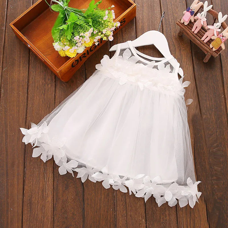 Kids' Dresses Summer Floral Pattern Solid Color Multi Layers Design Gauze Baby Girl Dress Cute Simple Baby Girl Clothes