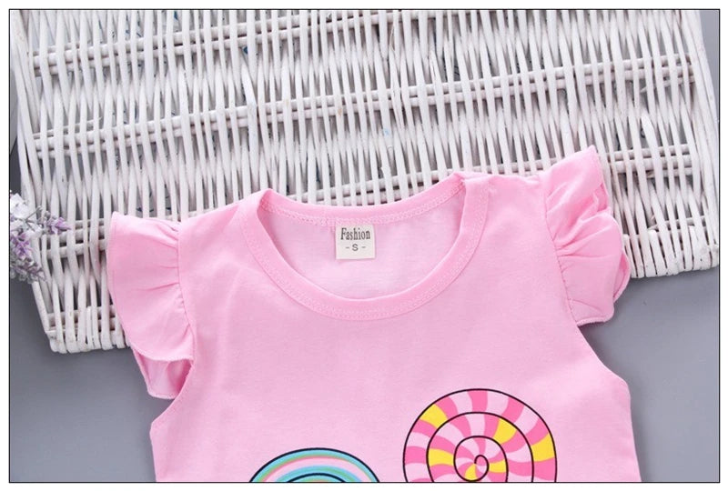Baby Girls Clothes Sets for Kids T-shirt Tops+Short Pants Clothes Sets Toddler Girl Lollipop Printed Summer Infant Clothing Sets