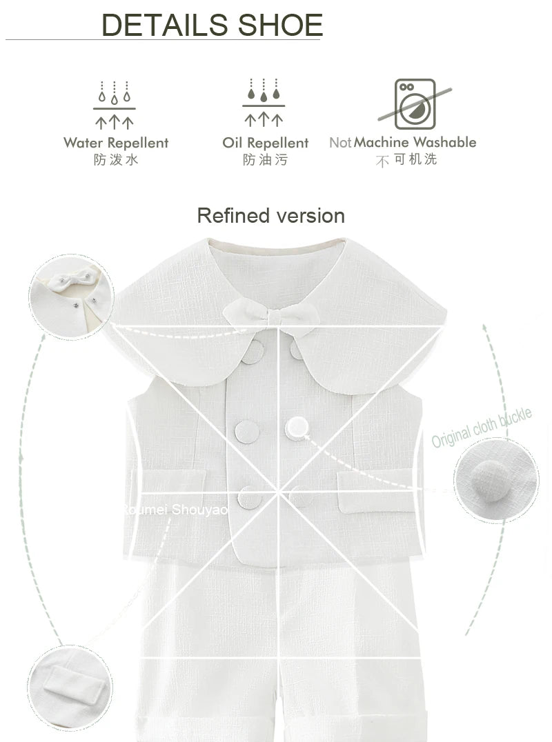 Boy Outfit Set Boutique White Formal Suits 5pcs Baptismal Baby Boys Girls Clothing with Children 1-4 Year Birthday Party Dress