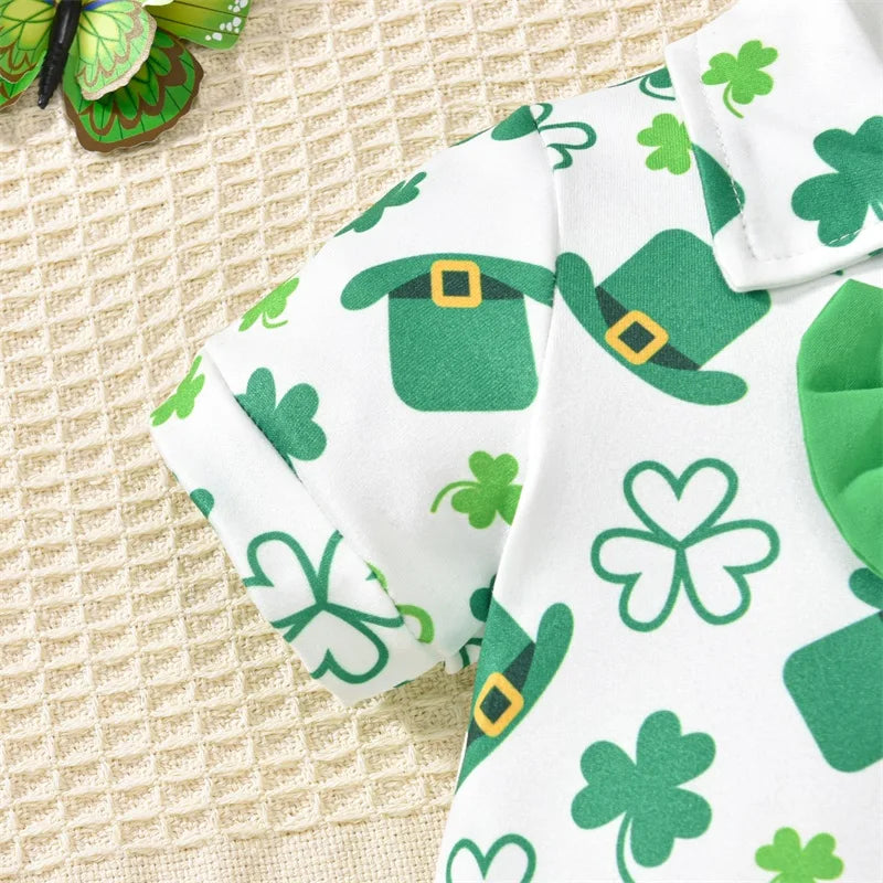 Toddler My First St.Patricks Day Baby Boy Gentleman Outfit Green Bow Tie Short Sleeve Romper Lucky Shamrock Pant Clothes Sets