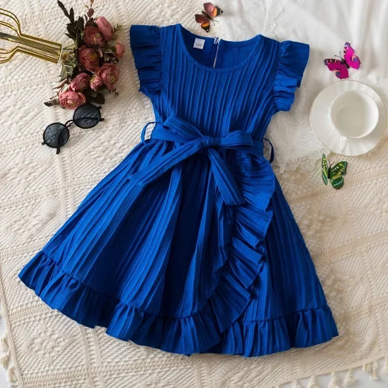 2025 New Summer Dress for Girls 3-8 Years Ruffles Casual Kids Princess Dresses Tulle Stripe Birthday Baby Girls Dress