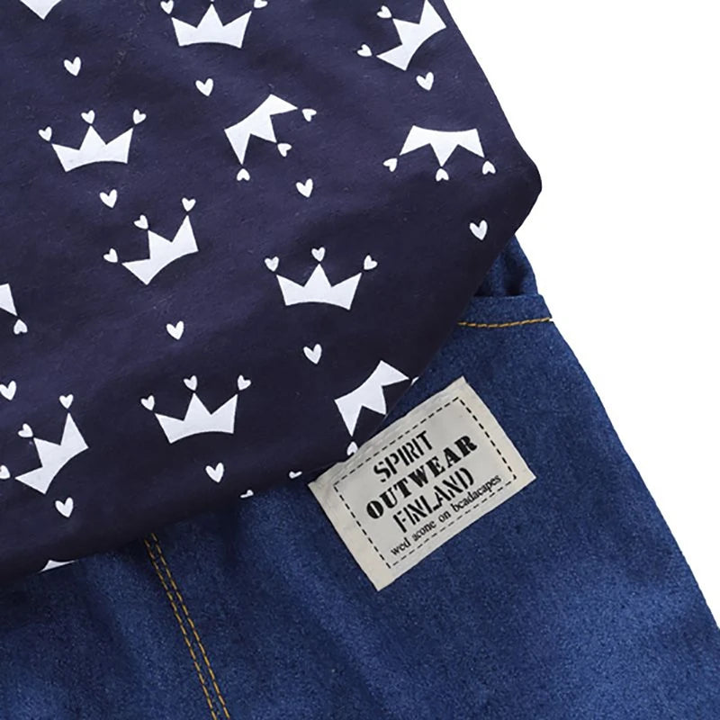 2Pcs Children Clothing for Boy 1-4Y Crown Print Shirt+Jeans Short Summer Cotton Soft Kids Set Toddler Casual Outing Fashion Suit