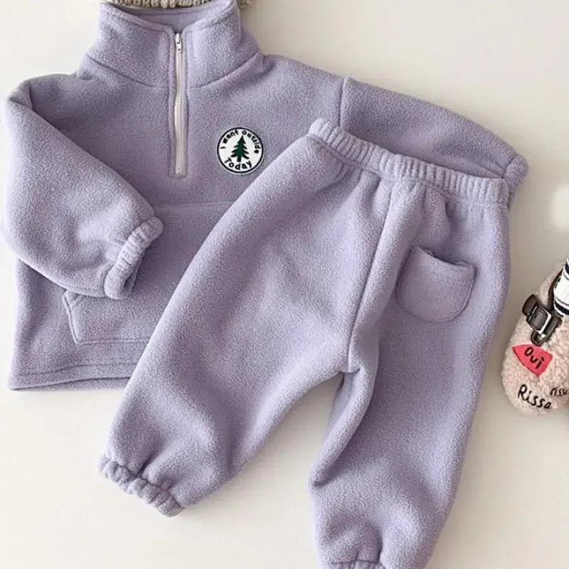 Baby Boys Clothing Sets Children Thicken Sweatshirt Kids Clothes Girls Solid Cotton Long Sleeve Pullover Tops+ Pant Suits 2pcs