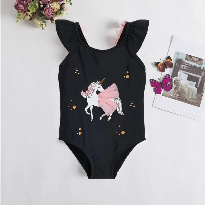 Swimsuit for Kids Girls 2024 Summer New Girls Swimsuit Beach Hot Spring Vacation Style Floral Striped Sling One-Piece Swimsuit