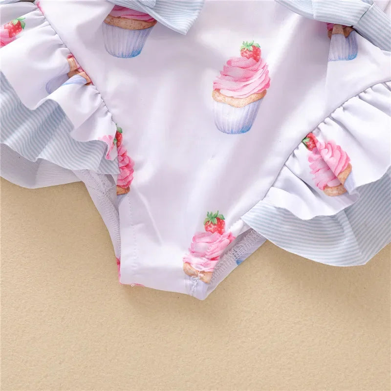 Swimsuit for Kids Girls 2024 Summer New Girls Swimsuit Beach Hot Spring Vacation Style Floral Striped Sling One-Piece Swimsuit