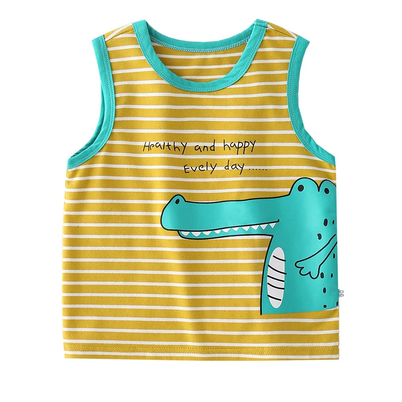 Kids Boys Girls Vest+Shorts 2-Piece Clothing Set Summer Tracksuit Baby Soft Cotton Cartoon Pajamas Home Wear Casual Clothes Suit