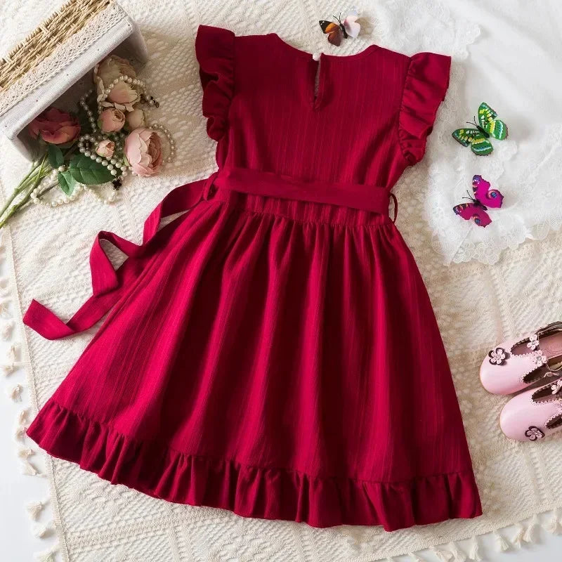 2025 New Summer Dress for Girls 3-8 Years Ruffles Casual Kids Princess Dresses Tulle Stripe Birthday Baby Girls Dress