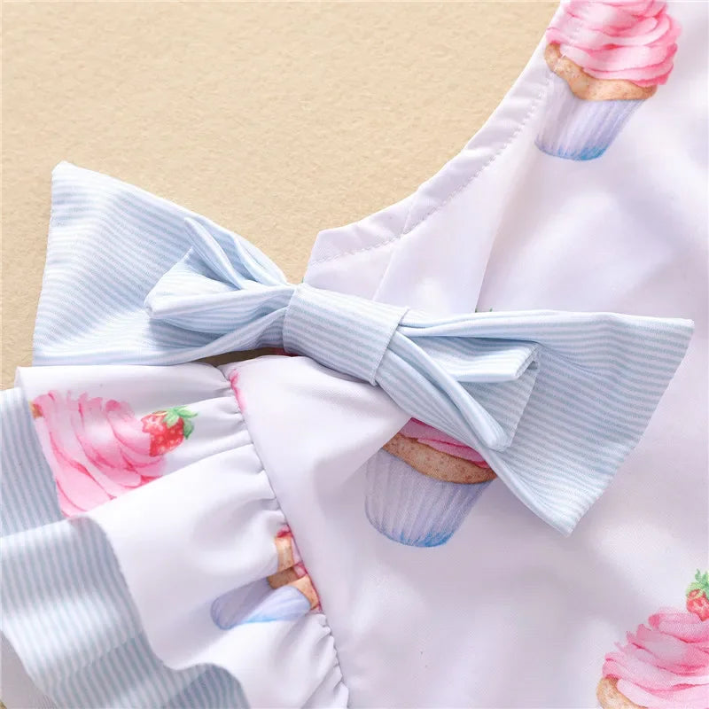 Swimsuit for Kids Girls 2024 Summer New Girls Swimsuit Beach Hot Spring Vacation Style Floral Striped Sling One-Piece Swimsuit