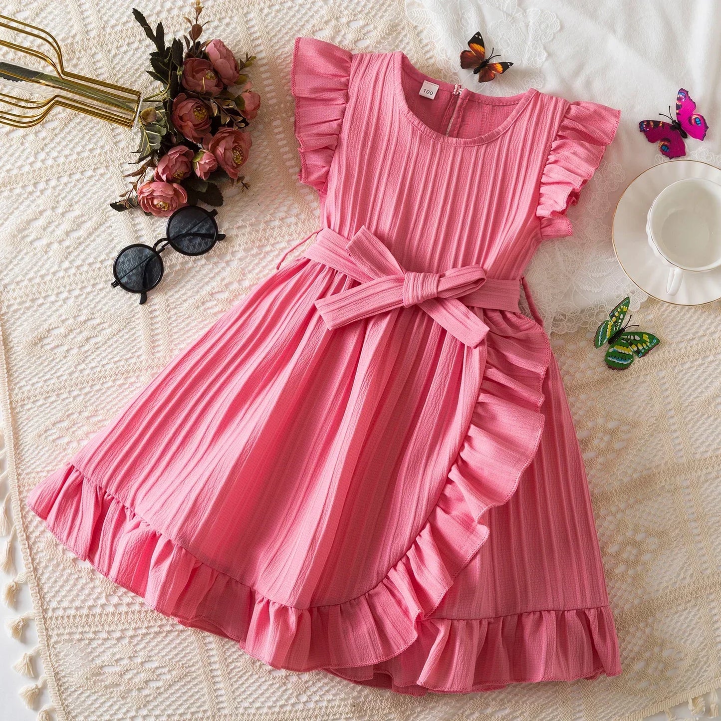 2025 New Summer Dress for Girls 3-8 Years Ruffles Casual Kids Princess Dresses Tulle Stripe Birthday Baby Girls Dress