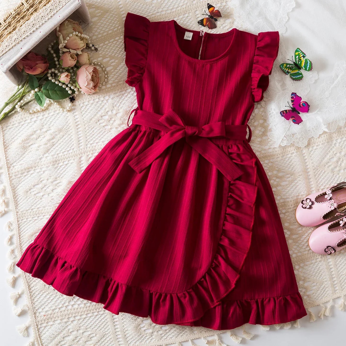 2025 New Summer Dress for Girls 3-8 Years Ruffles Casual Kids Princess Dresses Tulle Stripe Birthday Baby Girls Dress