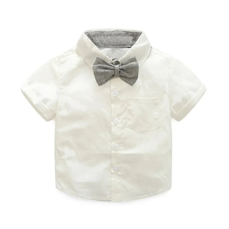 Boy Wedding Clothing Set Solid Cotton Shirt with Pants Kid Suspender suit 1 2 3 4 5 6Years Fall Birthday Costume Gentleman Child