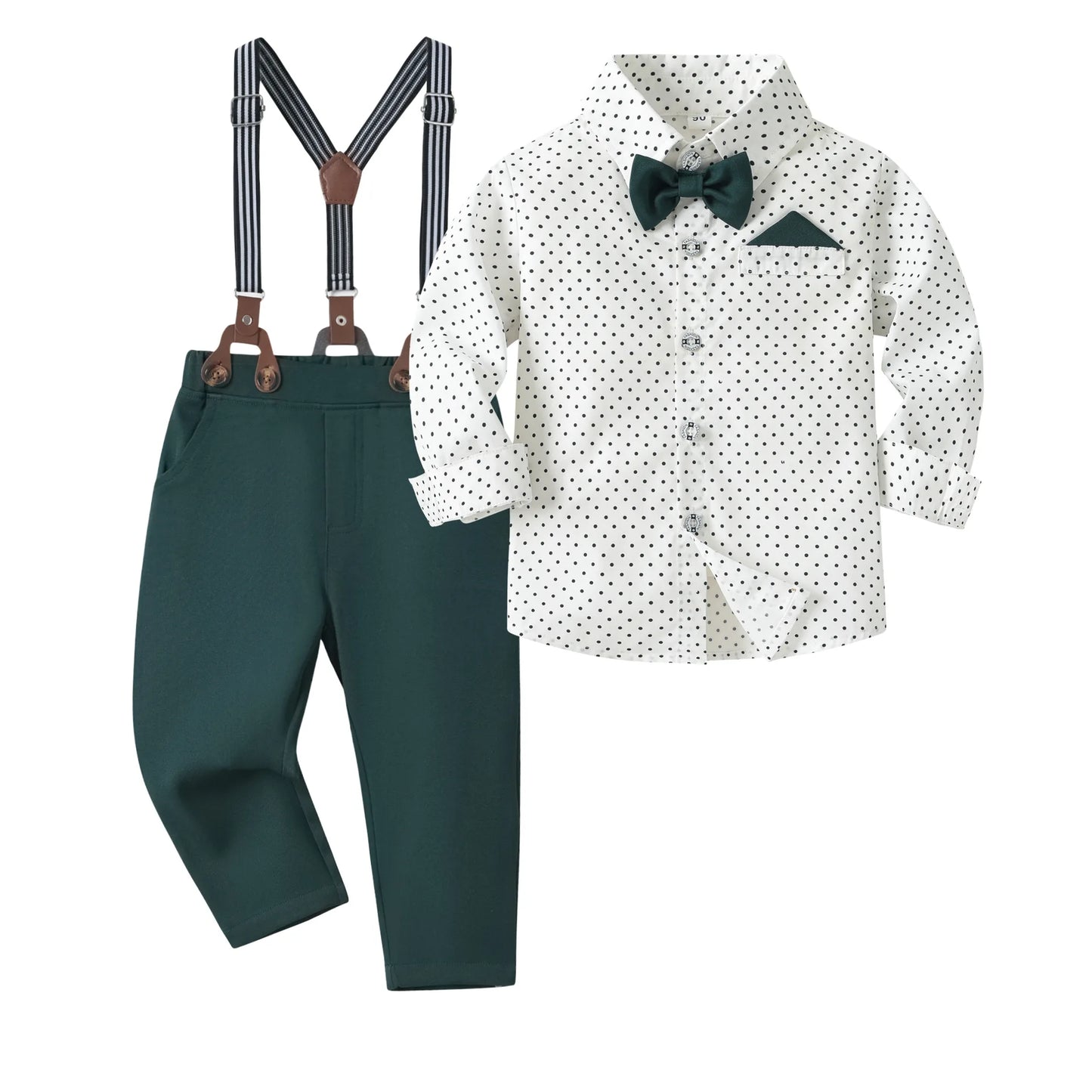 Boy Wedding Clothing Set Solid Cotton Shirt with Pants Kid Suspender suit 1 2 3 4 5 6Years Fall Birthday Costume Gentleman Child