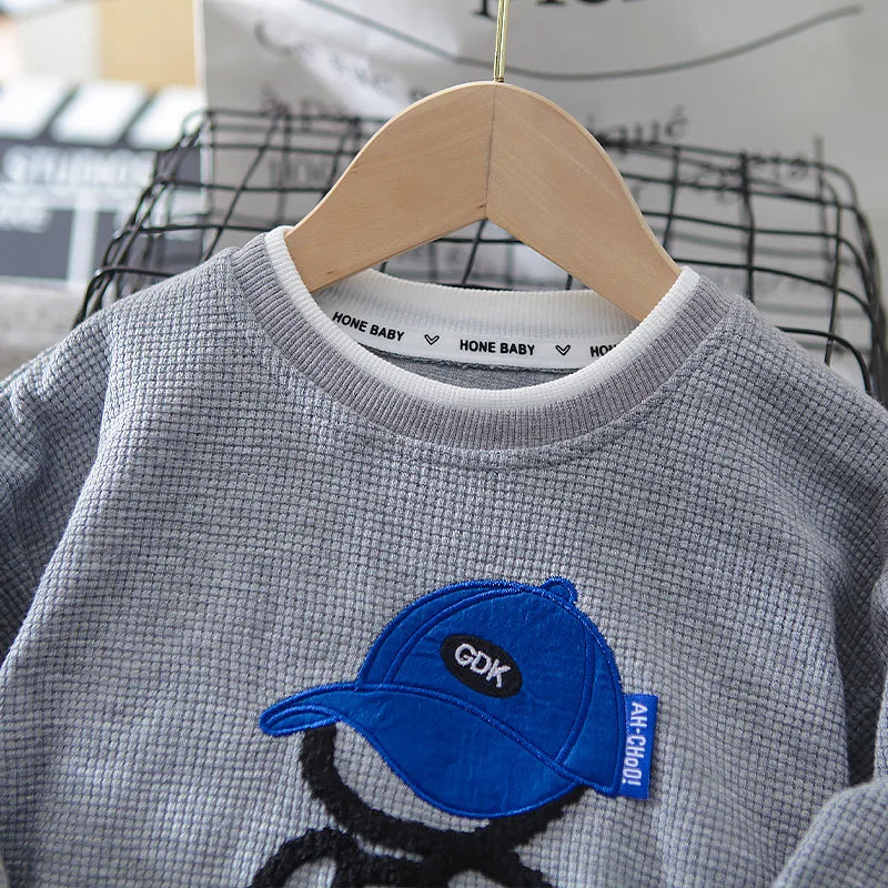 Toddler Boy Handsome Sport Clothing Sets 2023 Spring Autumn Children Fashion Tracksuit Baby Cartoon Pullover+ Pants Girl Clothes