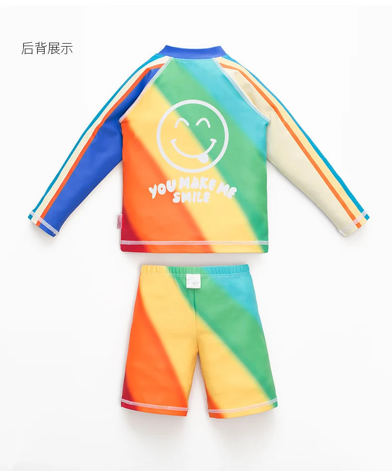Children's Swimsuit Boys 2024 New Boys Beach Sun Protection Long-Sleeved Split Medium and Large Kidsren's Full Body Swimsuit