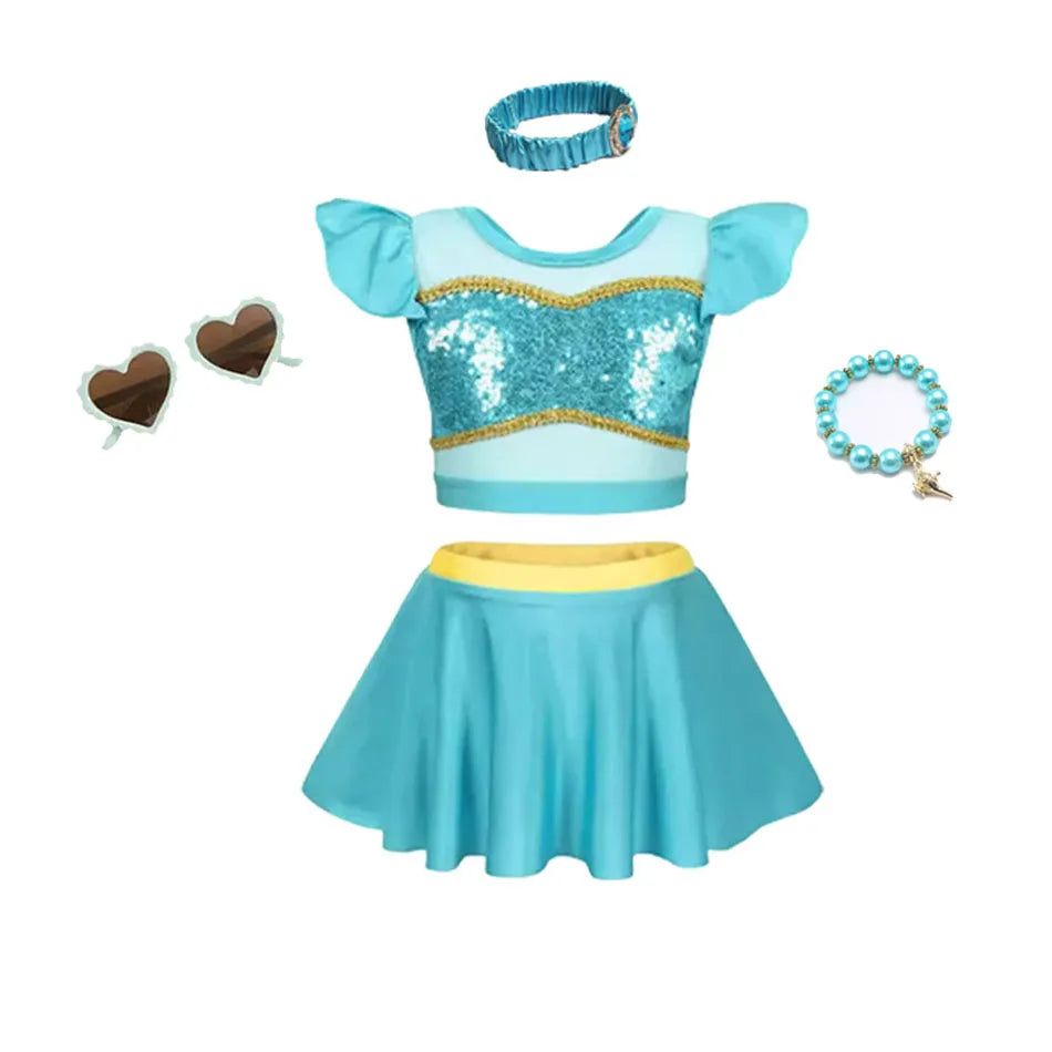 Girls Swimsuit Jasmine Kid Skirt Baby Swimming Suit Kids Children Swimwear Princess Lovely Bikini Bathing Cartoon Beach Wear