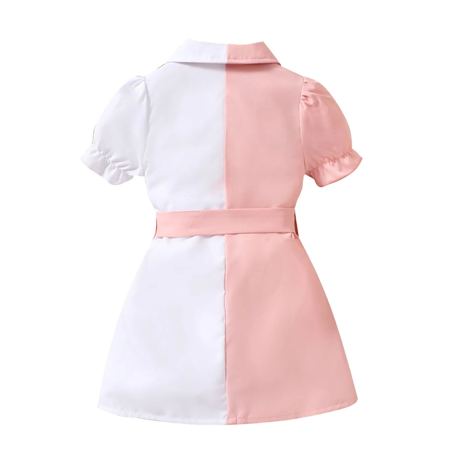 Girls Long Dress Infant Baby Summer Girls Dress Fashion Color Matching Pink And White Lapel Short платье для девочки нарядное